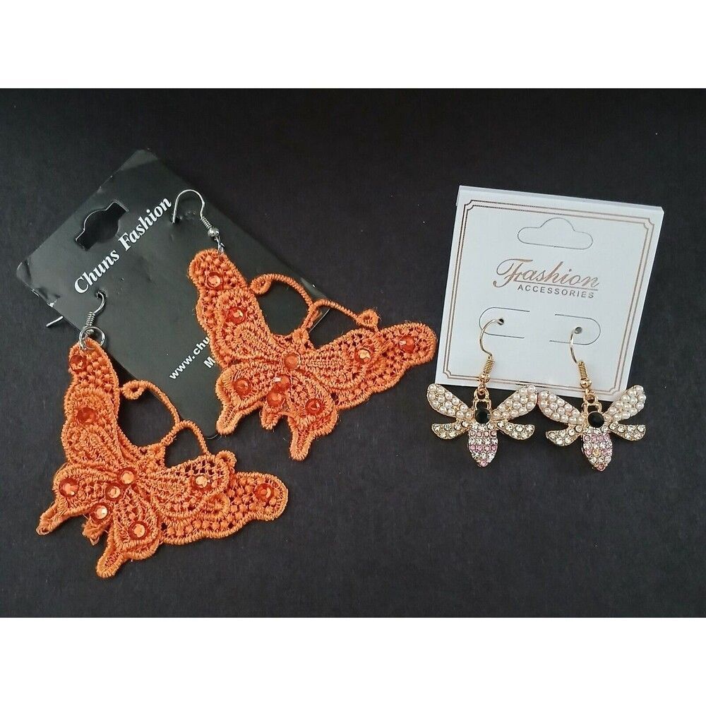 Honeybee & Butterfly Insect Bugs Hanging Dangle Earrings Set of 2 Jewelry Gift